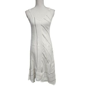 Inizio Made in Italy Linen Blend Striped Asymmetrical Midi Dress White Gray S